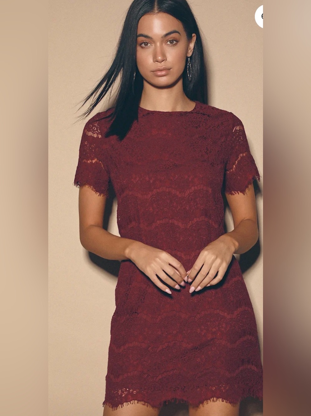 NWT Lulus Women’s Burgundy/Maroon Lace Sheath Dress Scallop Edges - Size S